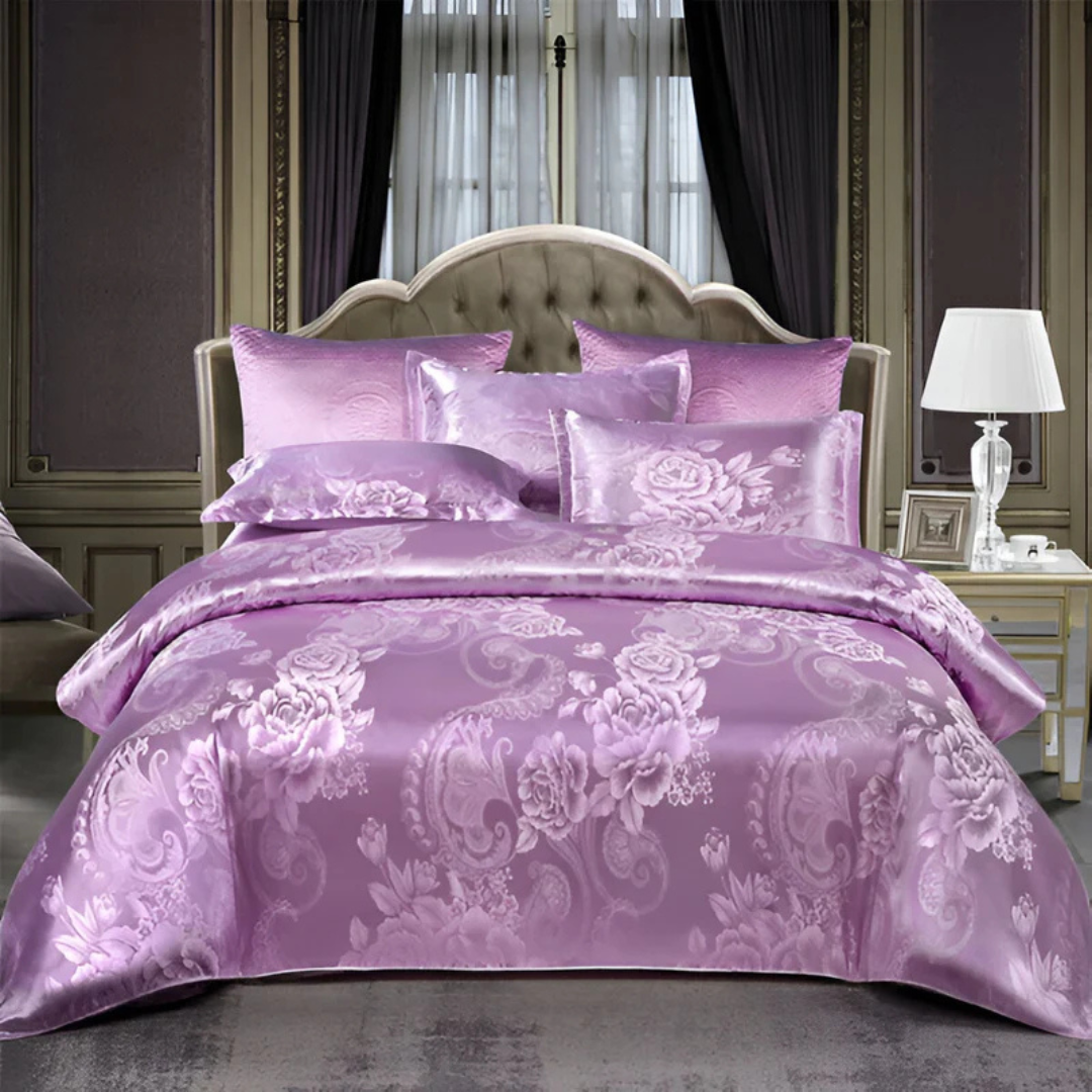 Parure de lit en satin à motif floral avec taies d'oreiller – Linge de lit doux et respirant