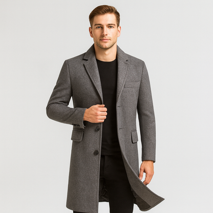 Wollmantel | Mittellang | Einreihig | Winter-Trenchcoat | Herren-Winterjacke