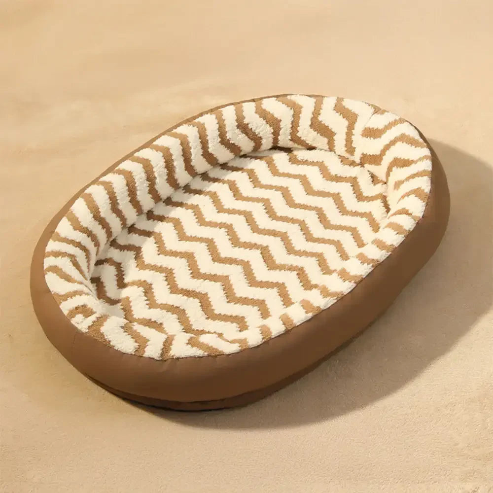 Washable Dog Bed with Geometric Wave Pattern - Warm Faux Leather