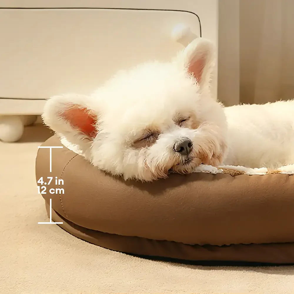 Washable Dog Bed with Geometric Wave Pattern - Warm Faux Leather