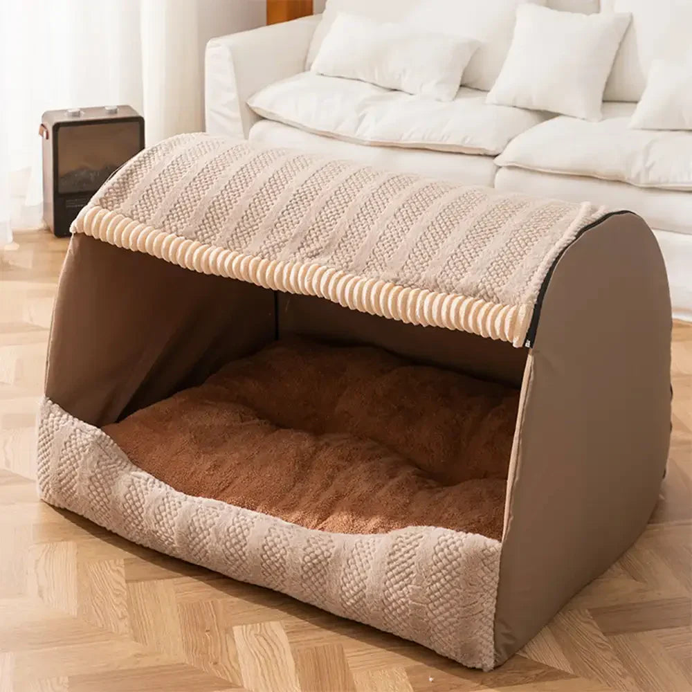 Lit pour chien portable semi-fermé avec toit, chaud et durable pour les animaux de compagnie