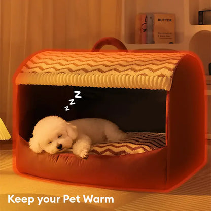 Lit pour chien portable semi-fermé avec toit, chaud et durable pour les animaux de compagnie