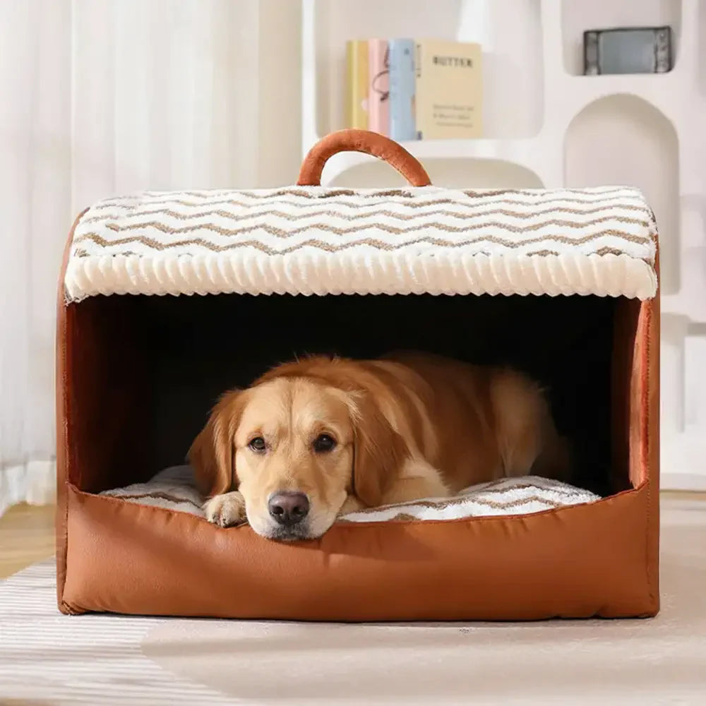 Lit pour chien portable semi-fermé avec toit, chaud et durable pour les animaux de compagnie