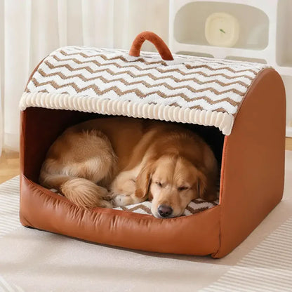 Lit pour chien portable semi-fermé avec toit, chaud et durable pour les animaux de compagnie