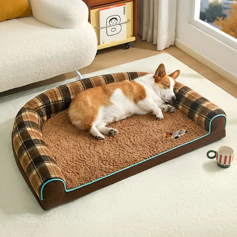 Washable Orthopedic U-Shaped Faux Lambswool Pet Bed for Dogs & Cats