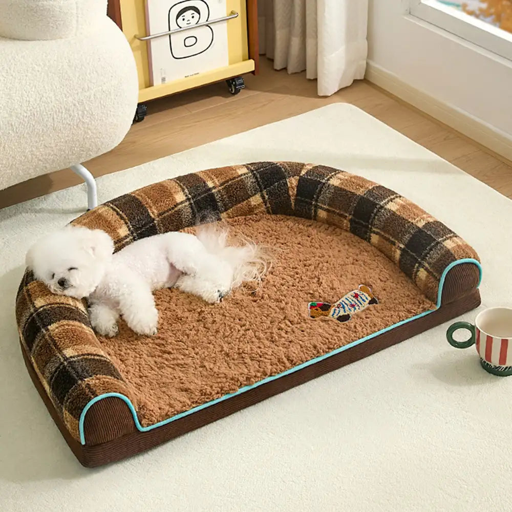 Washable Orthopedic U-Shaped Faux Lambswool Pet Bed for Dogs & Cats