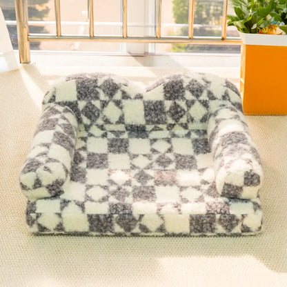Washable Plush Dog Bed with Geometric Pattern - Thermal & Removable