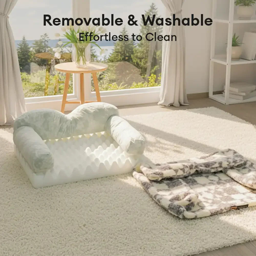 Washable Plush Dog Bed with Geometric Pattern - Thermal & Removable