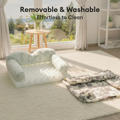 Washable Plush Dog Bed with Geometric Pattern - Thermal & Removable
