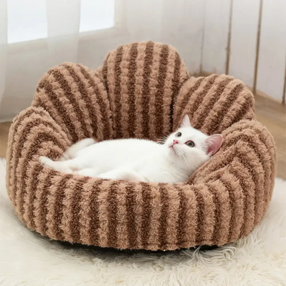 Striped Plush Pet Sofa Bed - Cozy Pet Bed for Dogs and Cats