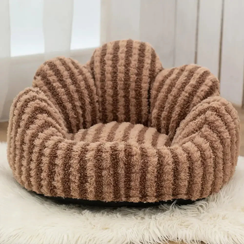 Striped Plush Pet Sofa Bed - Cozy Pet Bed for Dogs and Cats