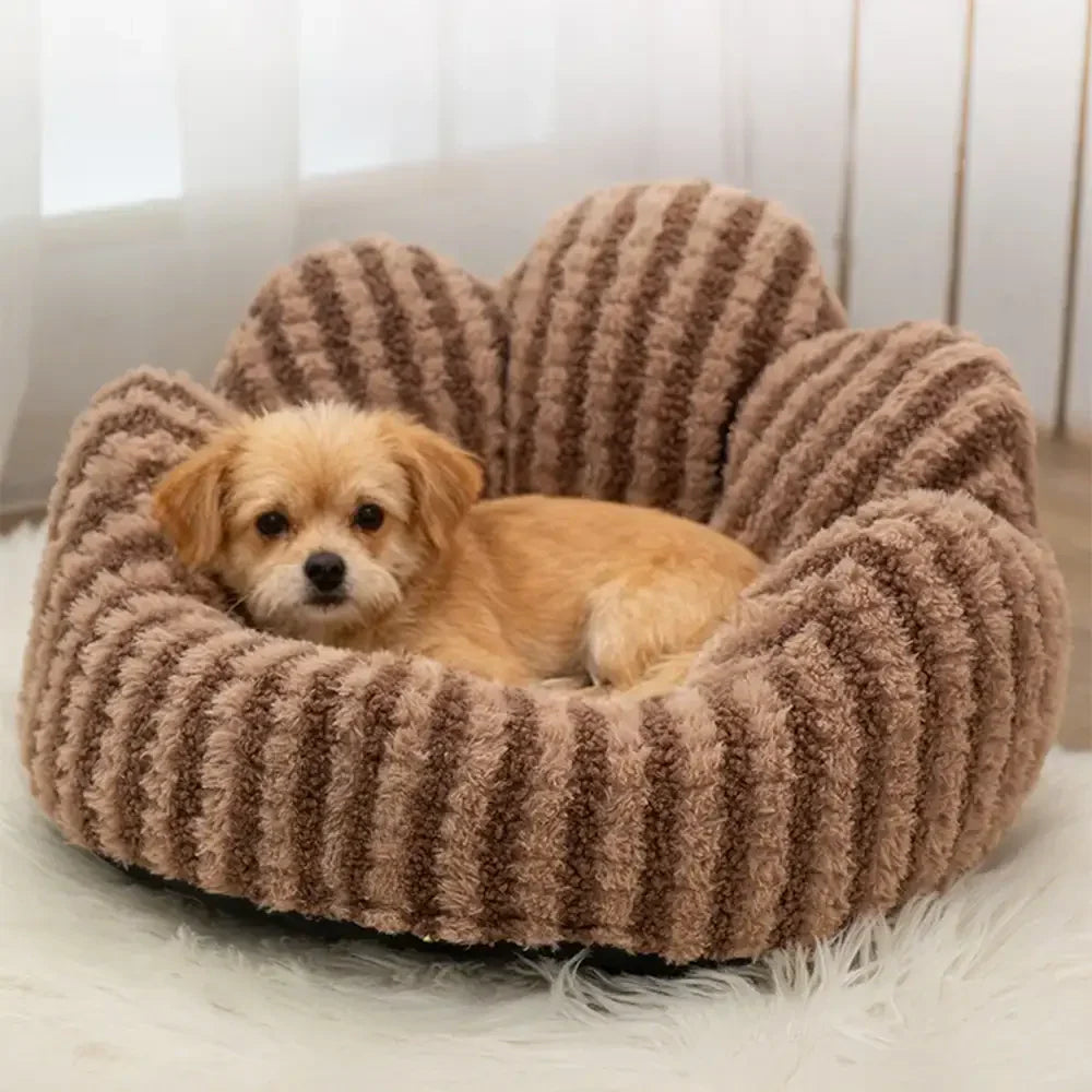 Striped Plush Pet Sofa Bed - Cozy Pet Bed for Dogs and Cats