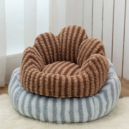 Striped Plush Pet Sofa Bed - Cozy Pet Bed for Dogs and Cats