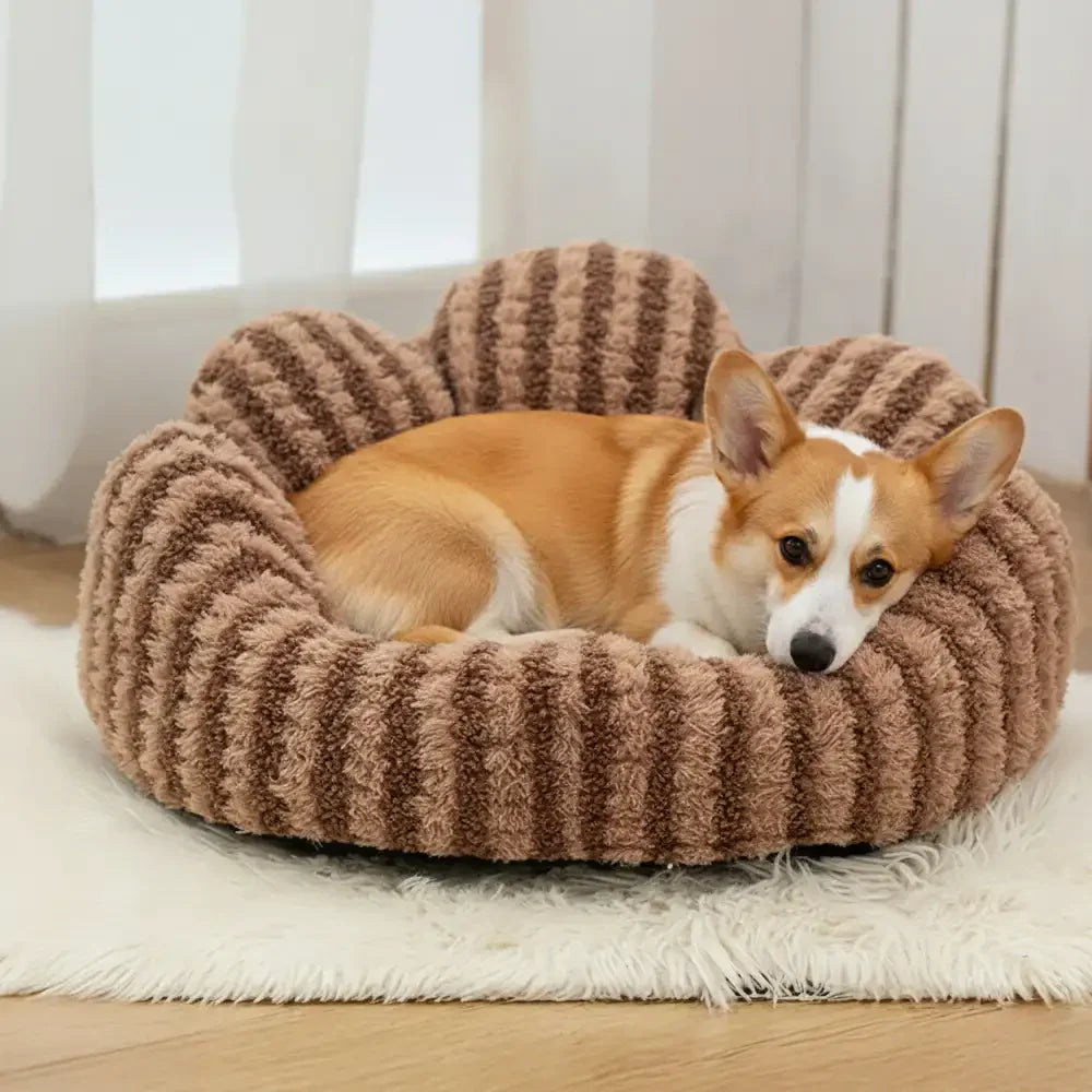 Striped Plush Pet Sofa Bed - Cozy Pet Bed for Dogs and Cats