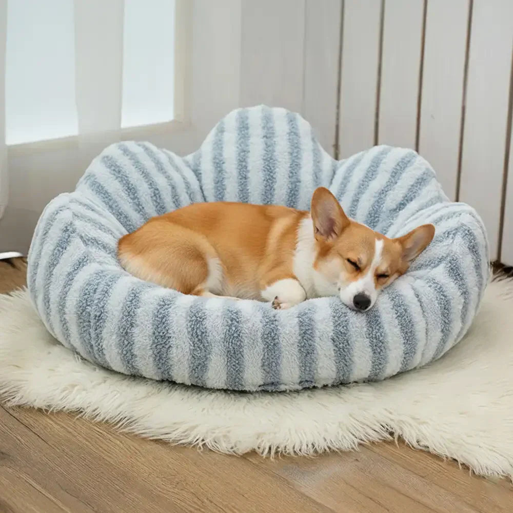 Striped Plush Pet Sofa Bed - Cozy Pet Bed for Dogs and Cats