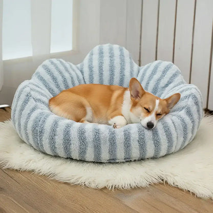 Striped Plush Pet Sofa Bed - Cozy Pet Bed for Dogs and Cats