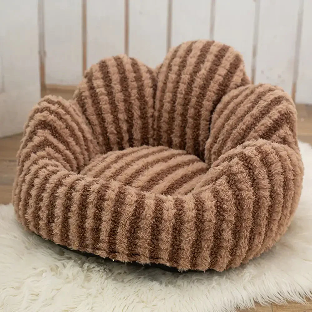 Striped Plush Pet Sofa Bed - Cozy Pet Bed for Dogs and Cats