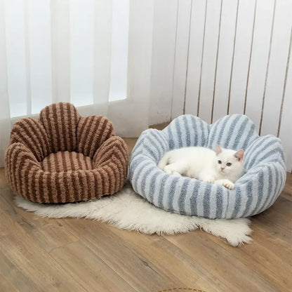 Striped Plush Pet Sofa Bed - Cozy Pet Bed for Dogs and Cats