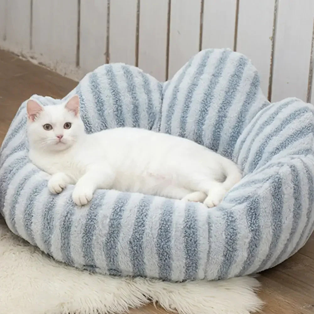 Striped Plush Pet Sofa Bed - Cozy Pet Bed for Dogs and Cats