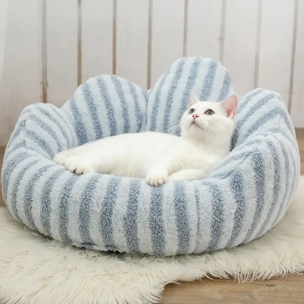 Striped Plush Pet Sofa Bed - Cozy Pet Bed for Dogs and Cats