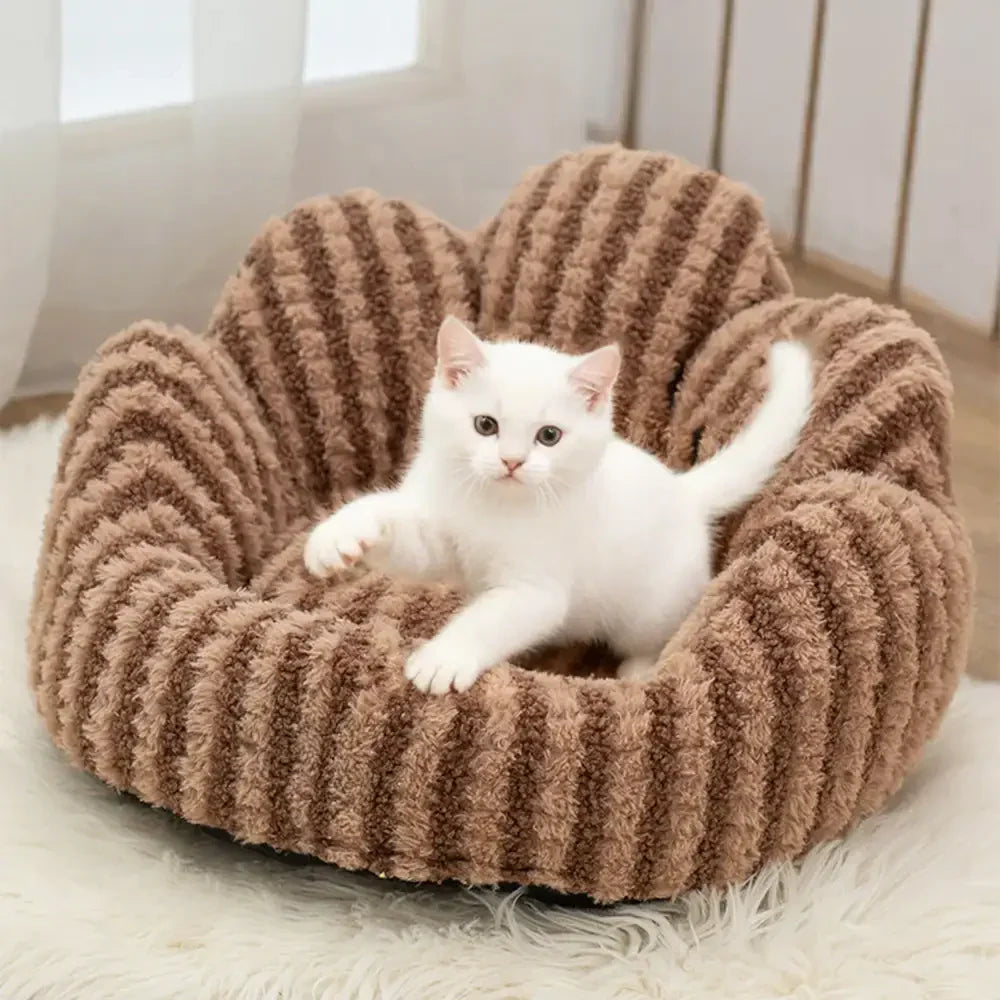 Striped Plush Pet Sofa Bed - Cozy Pet Bed for Dogs and Cats