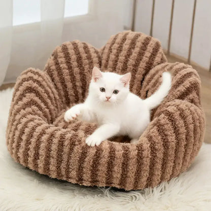 Striped Plush Pet Sofa Bed - Cozy Pet Bed for Dogs and Cats