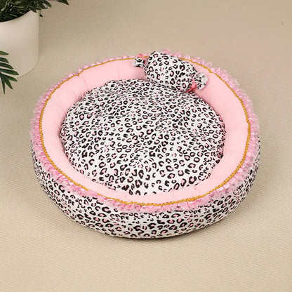 Washable Pink Leopard Print All-Season Pet Bed for Cats and Dogs