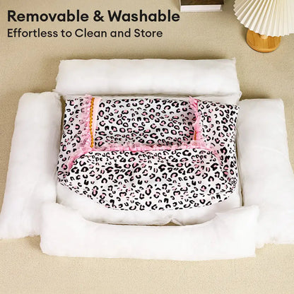 Washable Pink Leopard Print All-Season Pet Bed for Cats and Dogs
