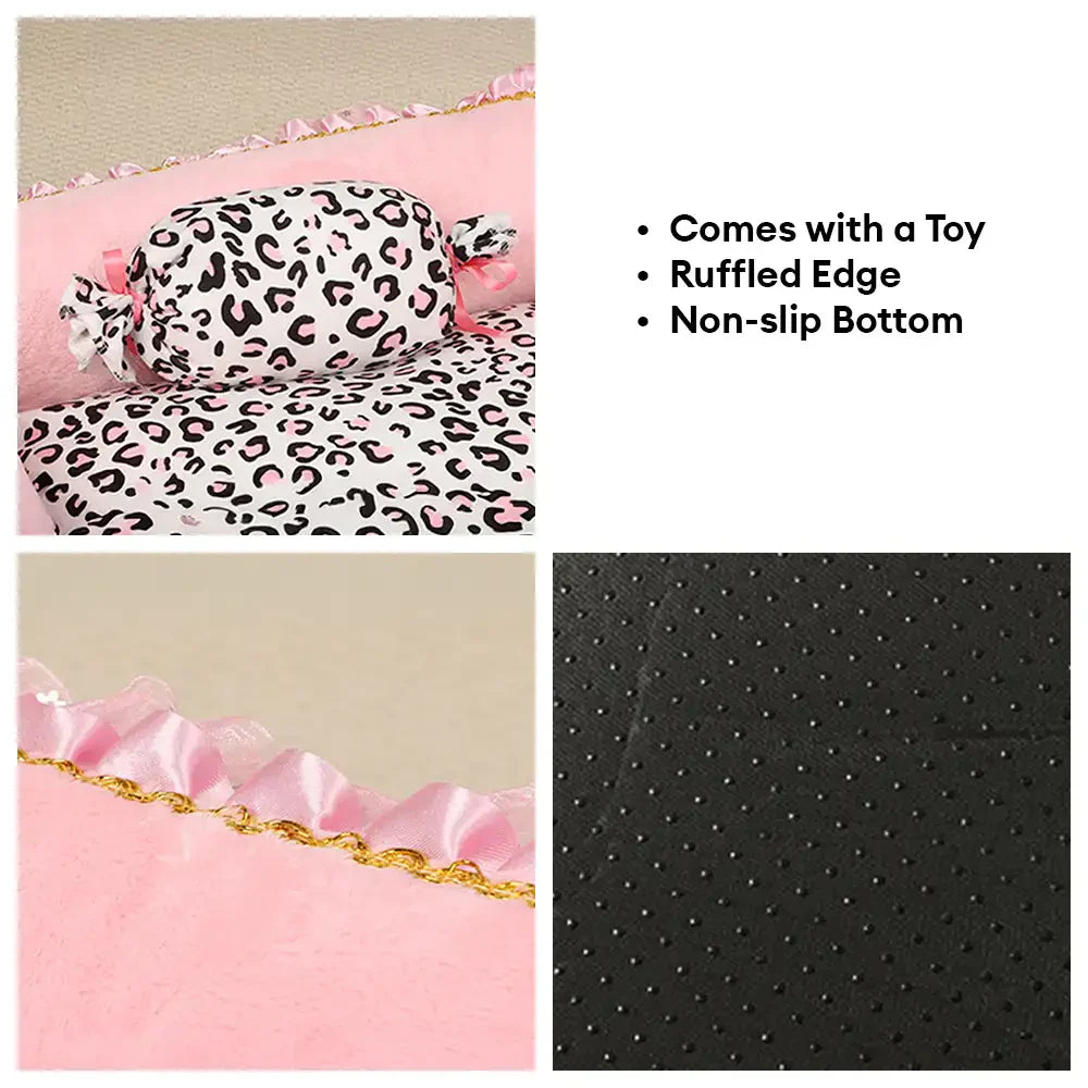 Washable Pink Leopard Print All-Season Pet Bed for Cats and Dogs
