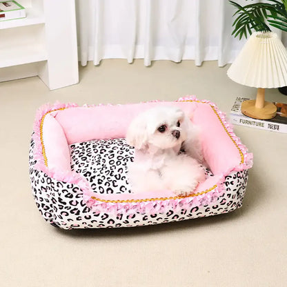 Washable Pink Leopard Print All-Season Pet Bed for Cats and Dogs