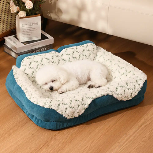 Lit de luxe en jacquard avec soutien de la nuque pour animaux de compagnie - Lit en peluche douce pour chiens et chats