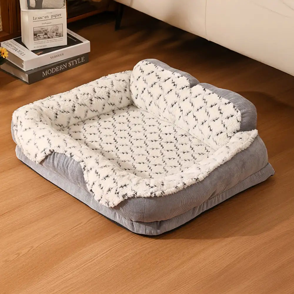 Lit de luxe en jacquard avec soutien de la nuque pour animaux de compagnie - Lit en peluche douce pour chiens et chats