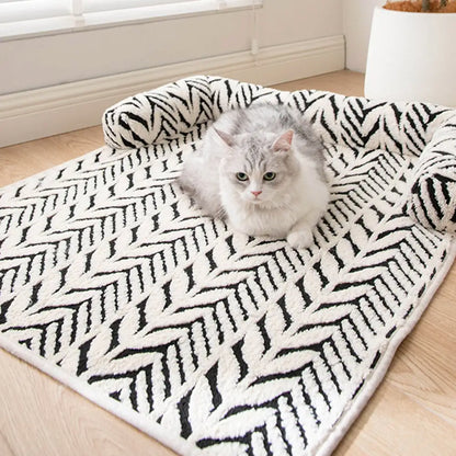 Tapis de couchage antidérapant en peluche jacquard à feuilles pour chiens et chats