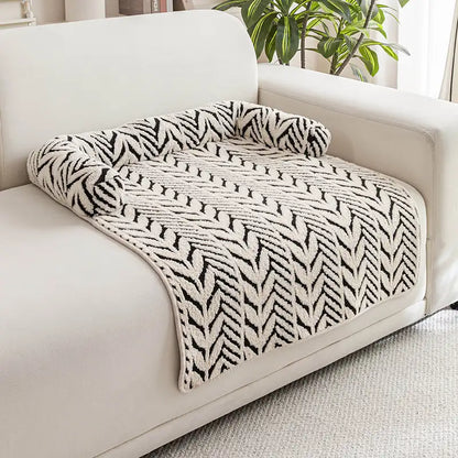 Tapis de couchage antidérapant en peluche jacquard à feuilles pour chiens et chats