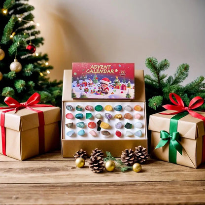 24 Days Gemstone Advent Calendar | Natural Crystal Gift Set for Kids