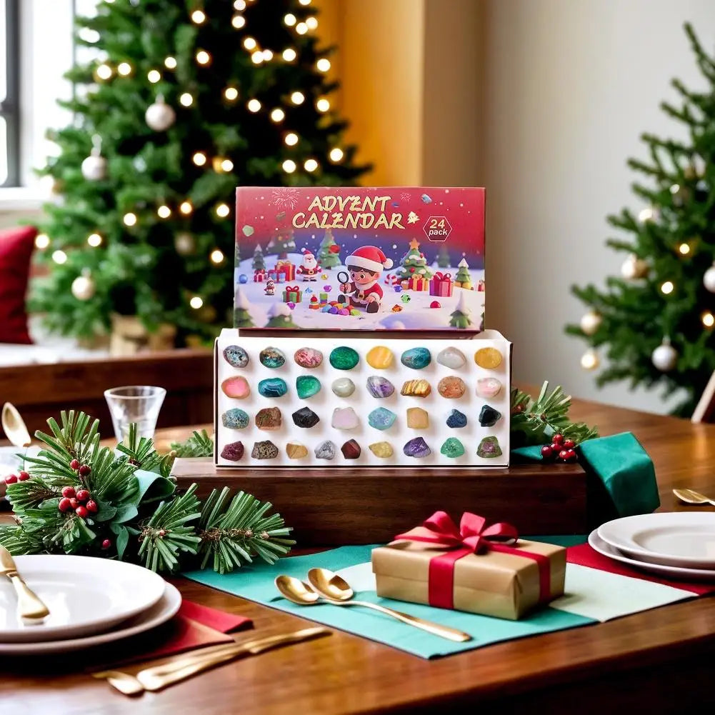 24 Days Gemstone Advent Calendar | Natural Crystal Gift Set for Kids