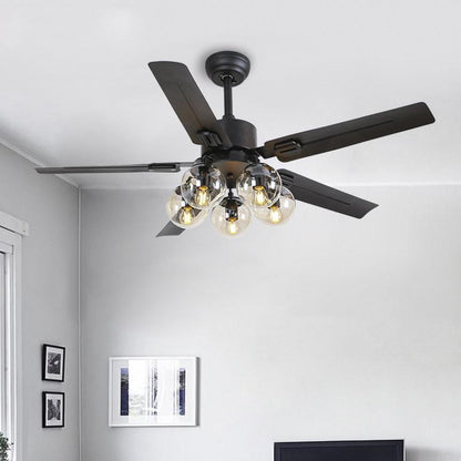 Ventilateur de plafond moderne en verre | Cadre en métal noir avec abat-jour transparents