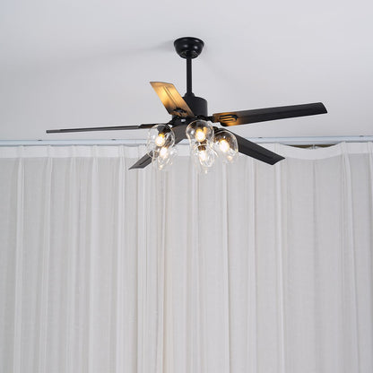 Ventilateur de plafond moderne en verre | Cadre en métal noir avec abat-jour transparents