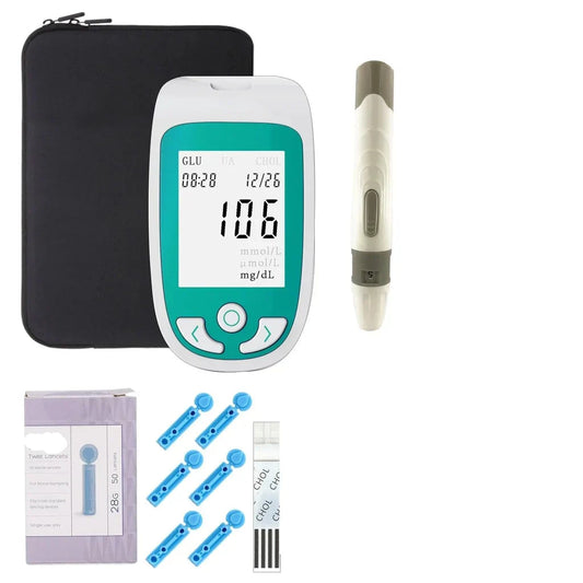 Blood Glucose Monitor & 3-in-1 Cholesterol Uric Acid Test Kit