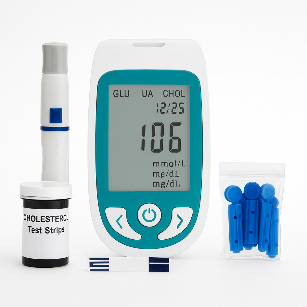 Blood Glucose Monitor & 3-in-1 Cholesterol Uric Acid Test Kit