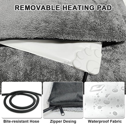 Adjustable Heated Dog Bed with Washable Cover - Warm Pet Bed