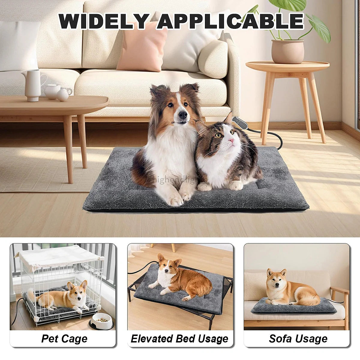 Adjustable Heated Dog Bed with Washable Cover - Warm Pet Bed