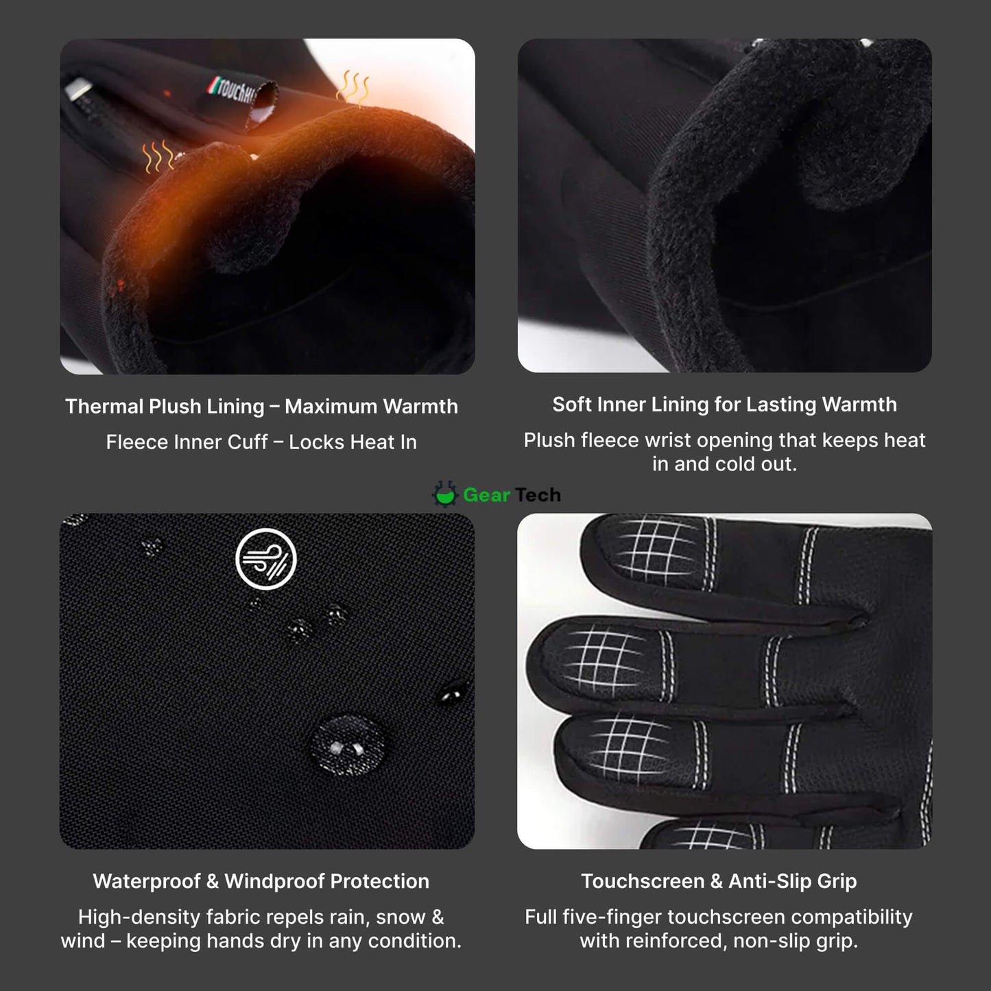 Gants chauffants et imperméables pour hommes – Gants thermiques d'hiver avec grip tactile pour activités extérieures par temps froid