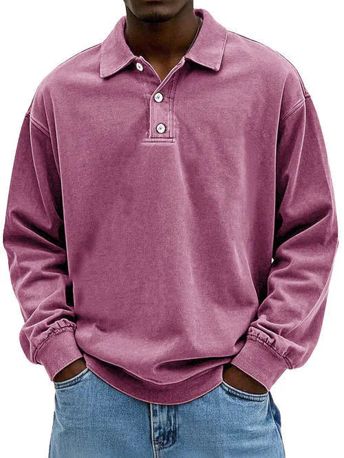 Sweat-shirt Polo - Pull à boutons pour homme, coupe décontractée