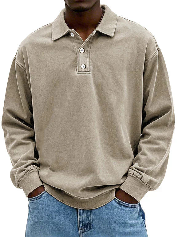 Sweat-shirt Polo - Pull à boutons pour homme, coupe décontractée