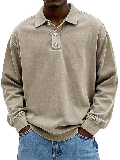Sweat-shirt Polo - Pull à boutons pour homme, coupe décontractée