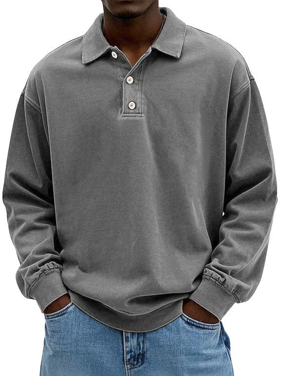 Sweat-shirt Polo - Pull à boutons pour homme, coupe décontractée