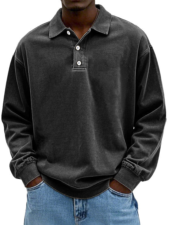 Sweat-shirt Polo - Pull à boutons pour homme, coupe décontractée