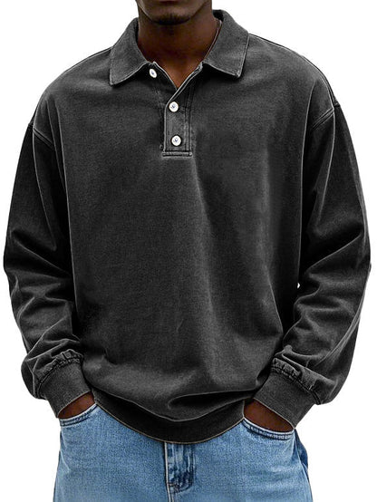 Sweat-shirt Polo - Pull à boutons pour homme, coupe décontractée