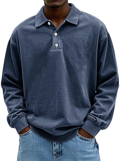 Sweat-shirt Polo - Pull à boutons pour homme, coupe décontractée